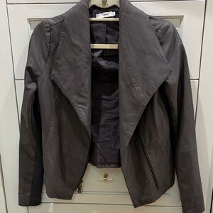 Vince Women's Grey Leather Drape Front Jacket